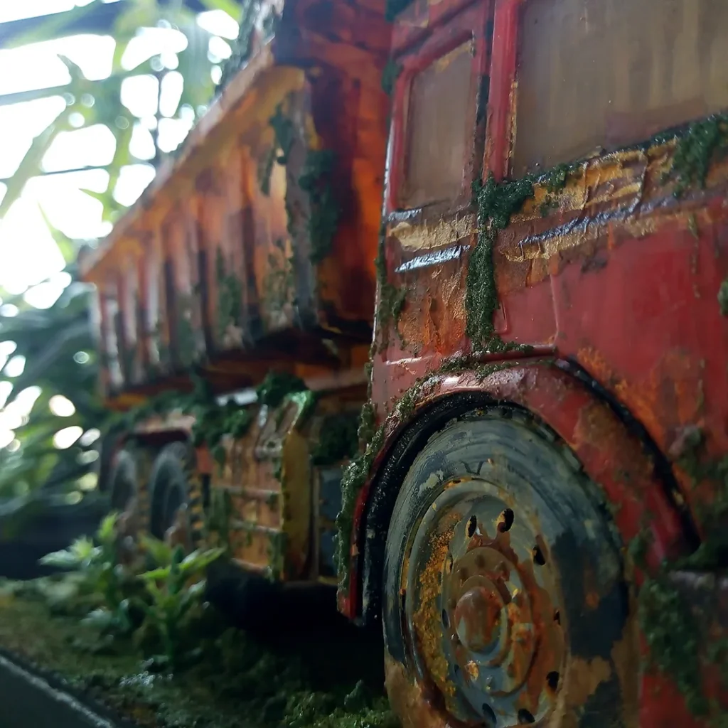 completed rustic truck model, front view