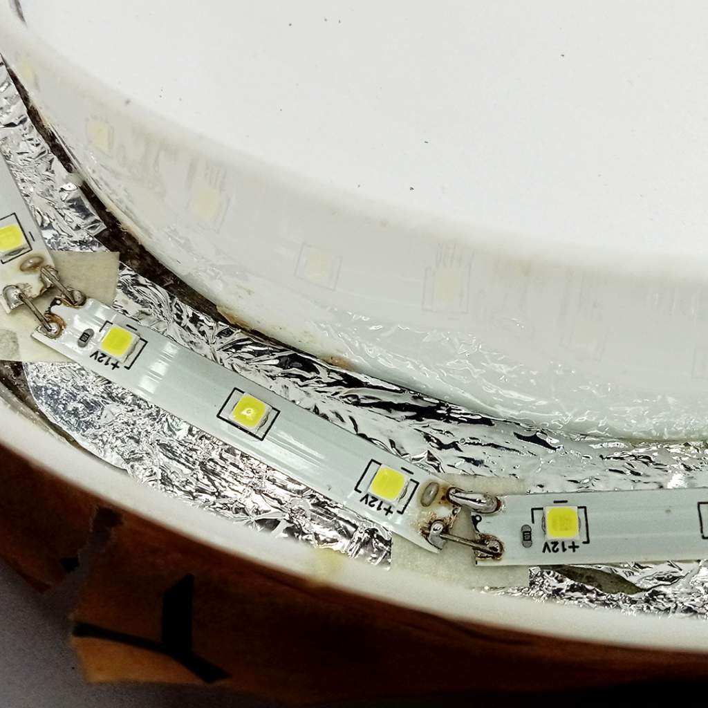 LED strip joints placed on masking tape